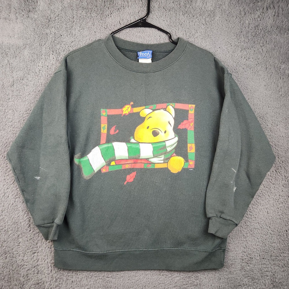 Disney Pooh Sweatshirt Kids S/M Green Winnie the Pooh Vintage Graphic Pullover